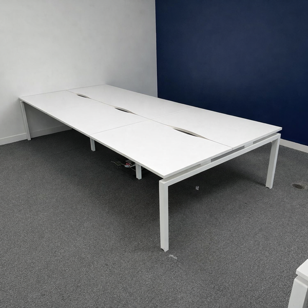 Used Adapt White Bench Desk with Cable Trays - Available in Banks of 4,6,8 etc
