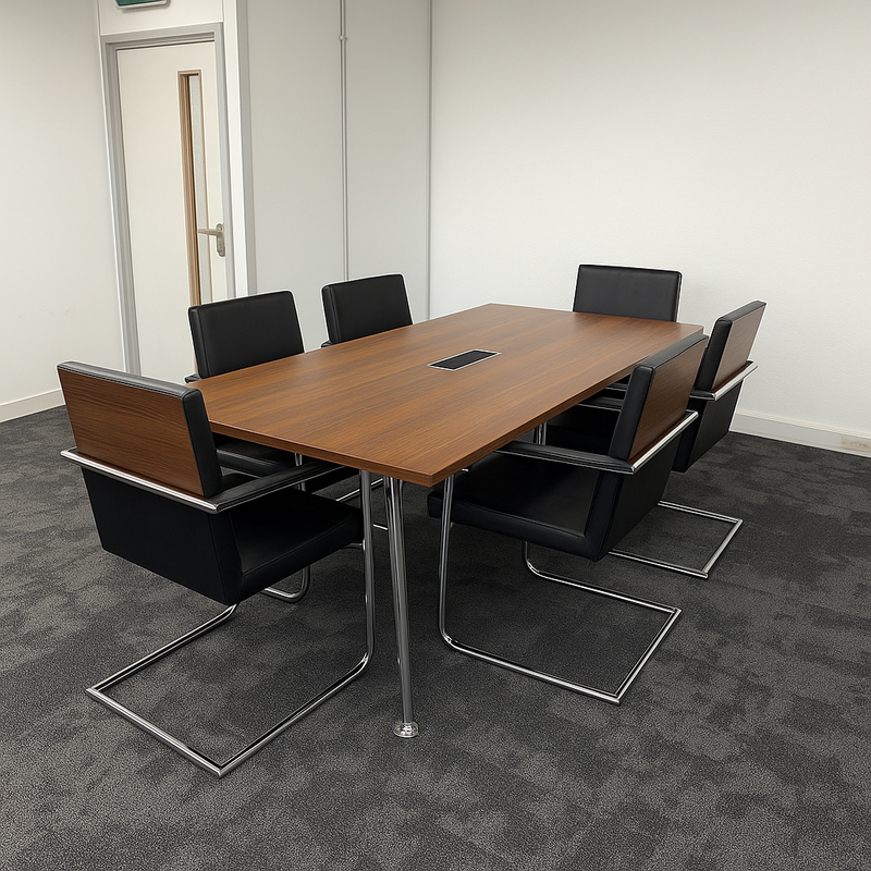 Used Walnut Meeting Table with 6 William Hands Meeting Chairs