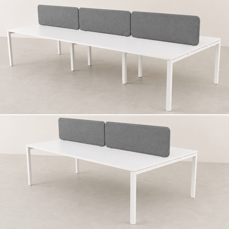 White Bench Desk Bundle with Screens and Cable Tray - Any Size