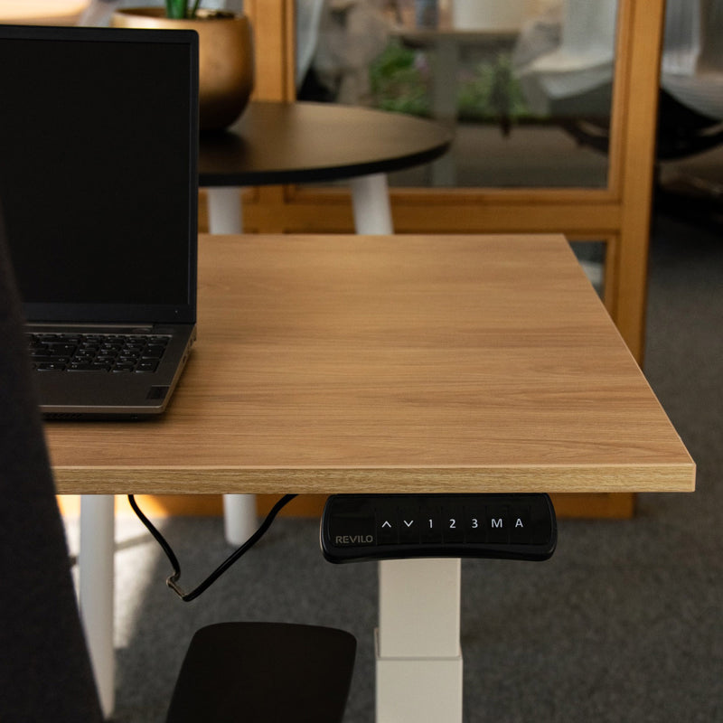 R807 Ergonomic/Radial 90 Degree Sit Stand Desk with Dual Motor - White top