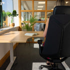 R807 Ergonomic/Radial 90 Degree Sit Stand Desk with Dual Motor - White top