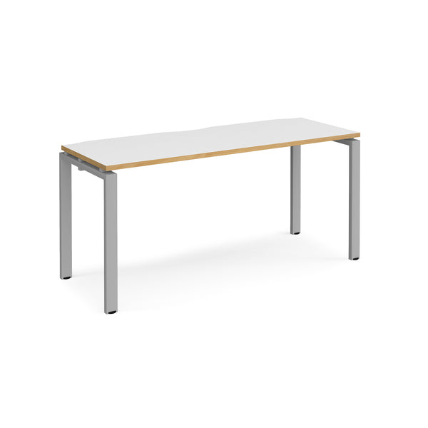 Adapt single desk scallop 600mm depth - White/Oak