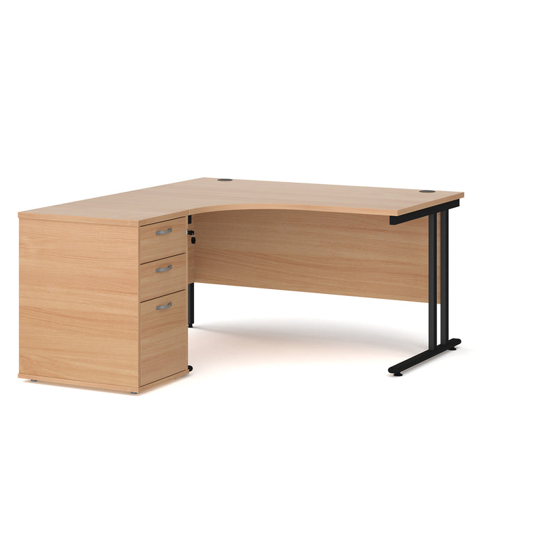 Maestro 25 left hand ergonomic desk with pedestal - Beech