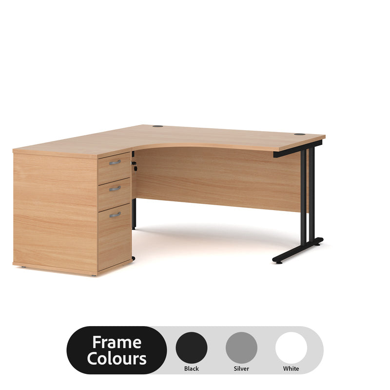 Maestro 25 left hand ergonomic desk with pedestal - Beech