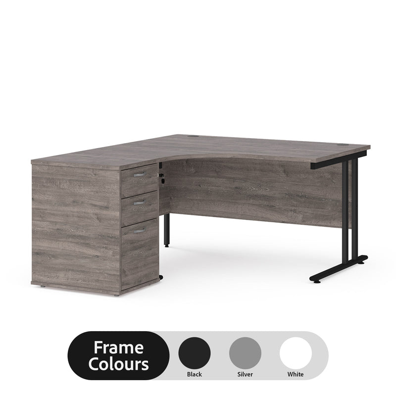 Maestro 25 left hand ergonomic desk with pedestal - Grey Oak