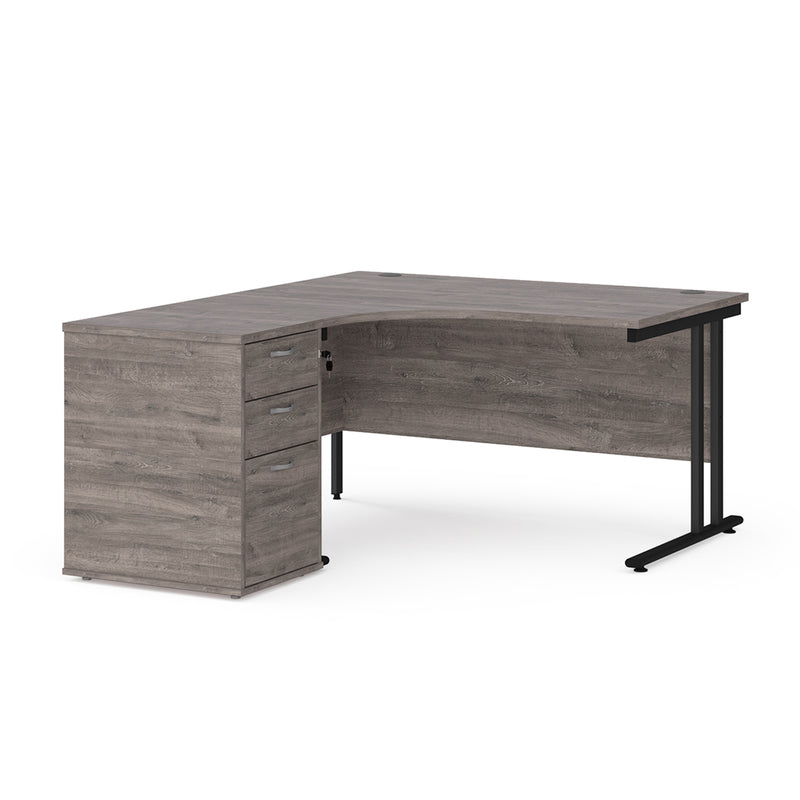 Maestro 25 left hand ergonomic desk with pedestal - Grey Oak