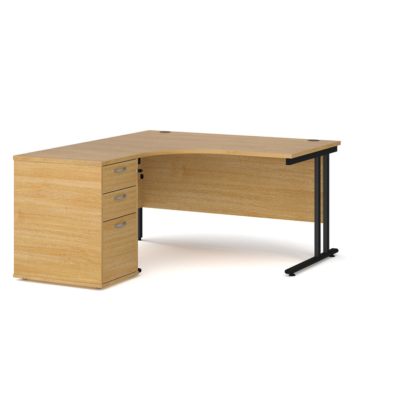 Maestro 25 left hand ergonomic desk with pedestal - Oak