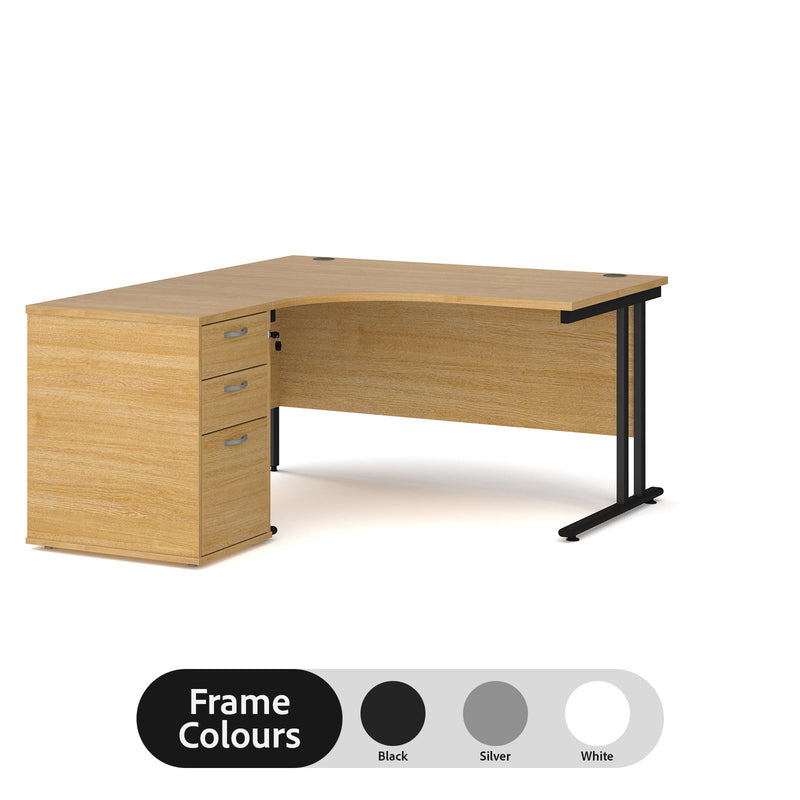 Maestro 25 left hand ergonomic desk with pedestal - Oak