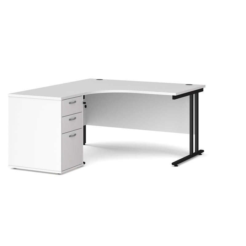 Maestro 25 left hand ergonomic desk with pedestal - White