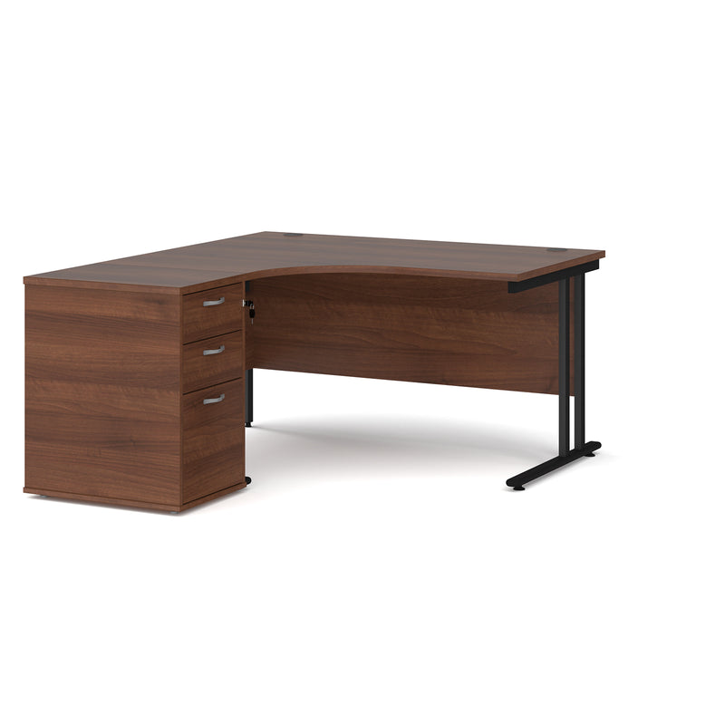 Maestro 25 left hand ergonomic desk with pedestal - Walnut