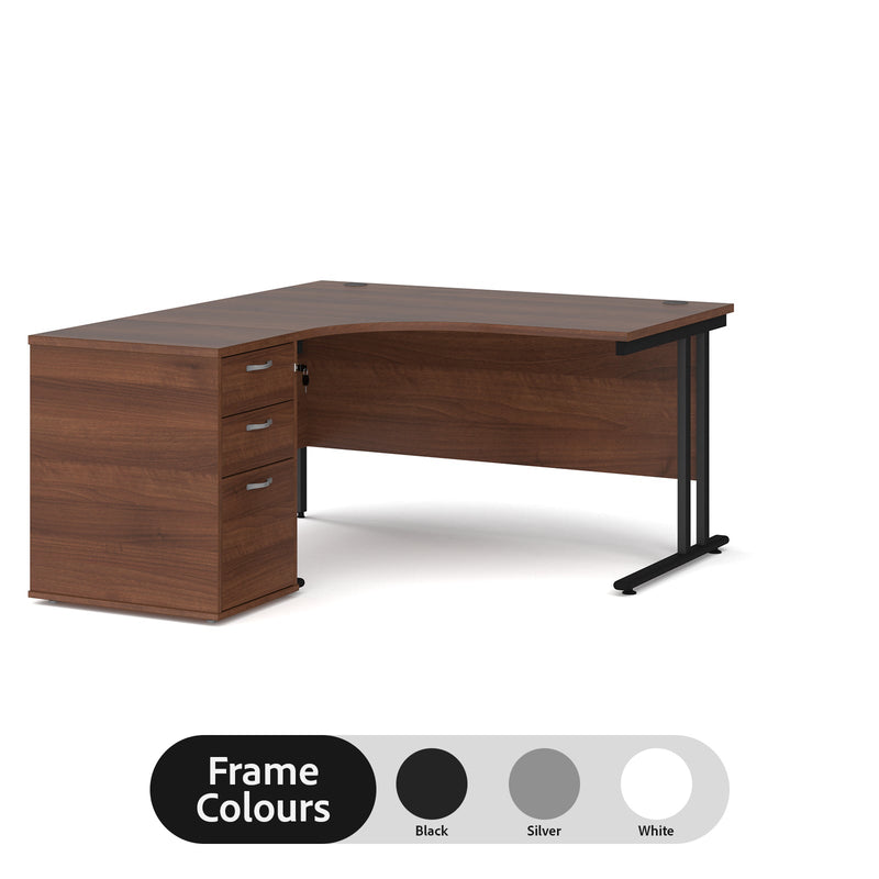 Maestro 25 left hand ergonomic desk with pedestal - Walnut