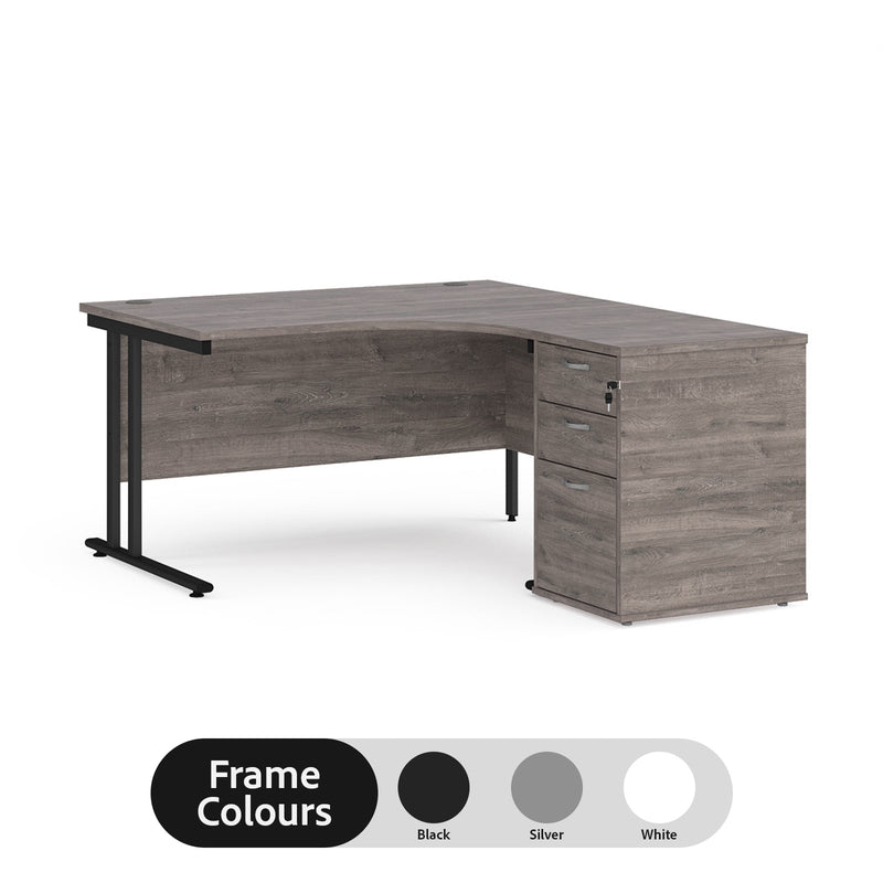 Maestro 25 right hand ergonomic desk with pedestal - Grey Oak