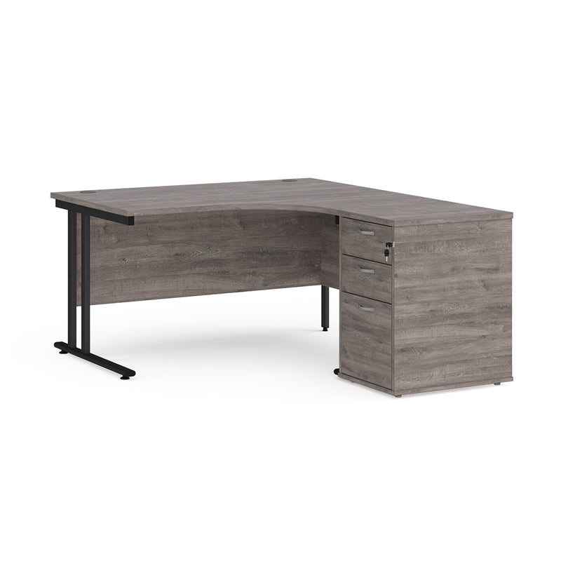 Maestro 25 right hand ergonomic desk with pedestal - Grey Oak