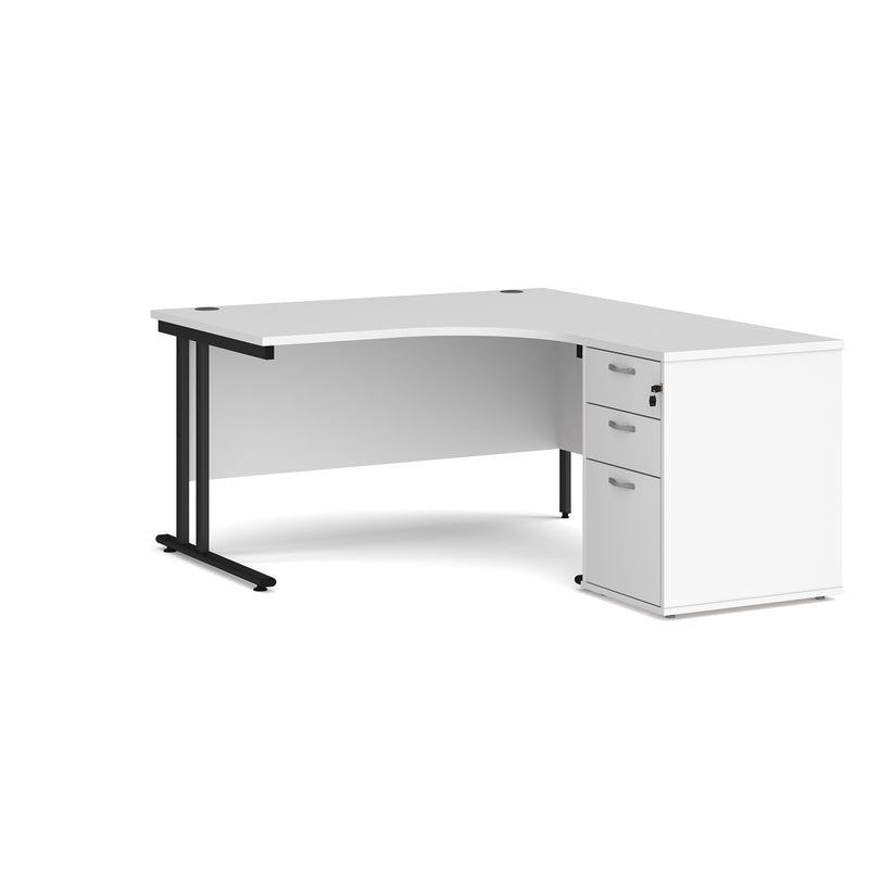 Maestro 25 right hand ergonomic desk with pedestal - White