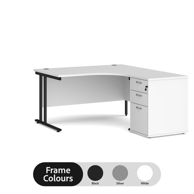 Maestro 25 right hand ergonomic desk with pedestal - White