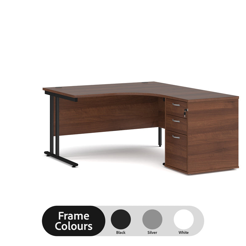 Maestro 25 right hand ergonomic desk with pedestal - Walnut