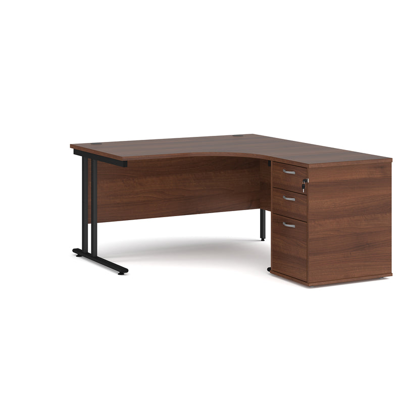 Maestro 25 right hand ergonomic desk with pedestal - Walnut