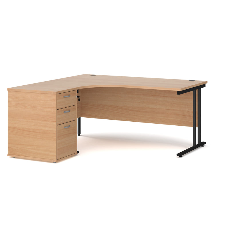 Maestro 25 left hand ergonomic desk with pedestal - Beech