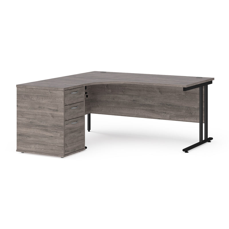 Maestro 25 left hand ergonomic desk with pedestal - Grey Oak