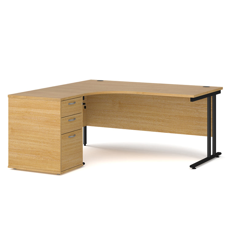 Maestro 25 left hand ergonomic desk with pedestal - Oak