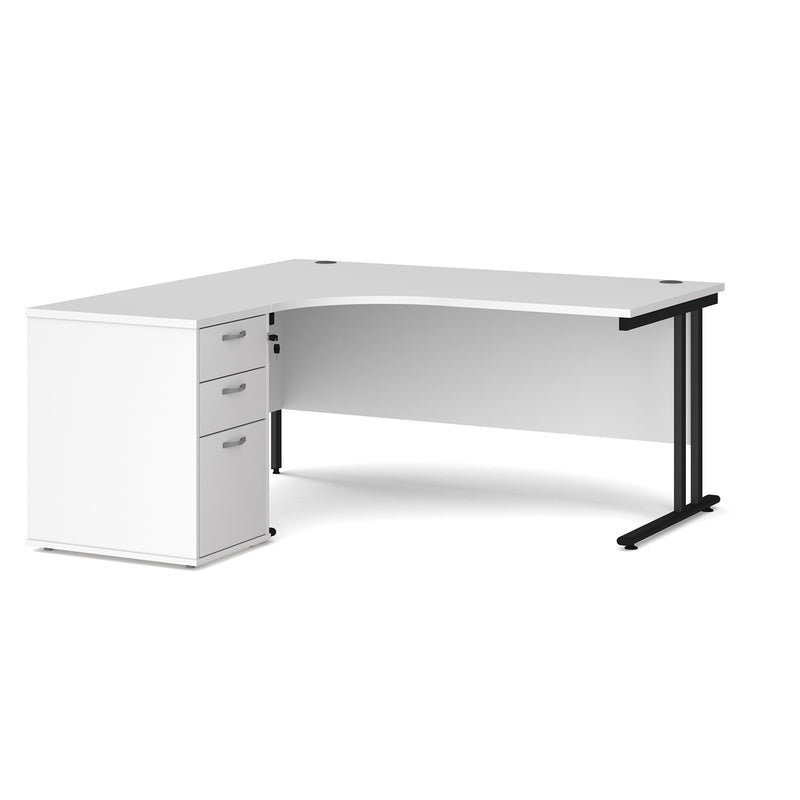 Maestro 25 left hand ergonomic desk with pedestal - White