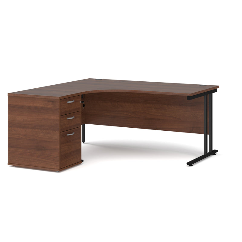 Maestro 25 left hand ergonomic desk with pedestal - Walnut