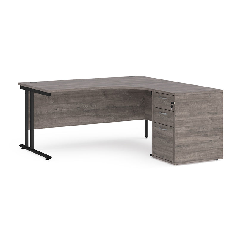 Maestro 25 right hand ergonomic desk with pedestal - Grey Oak