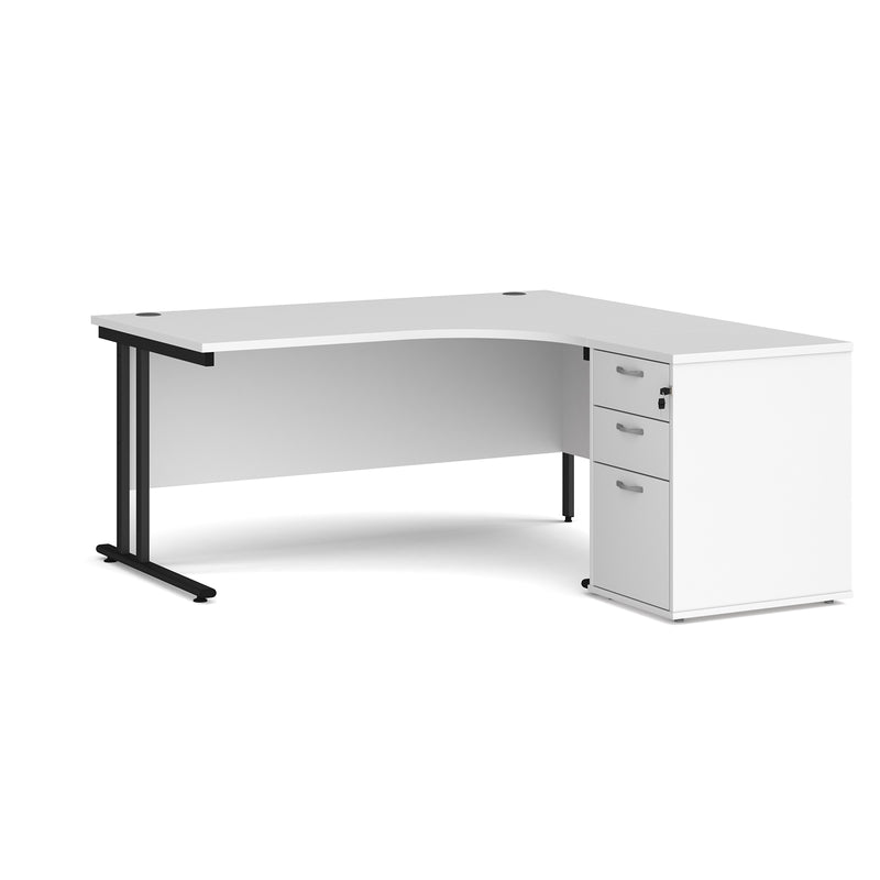 Maestro 25 right hand ergonomic desk with pedestal - White