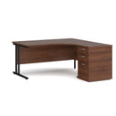 Maestro 25 right hand ergonomic desk with pedestal - Walnut