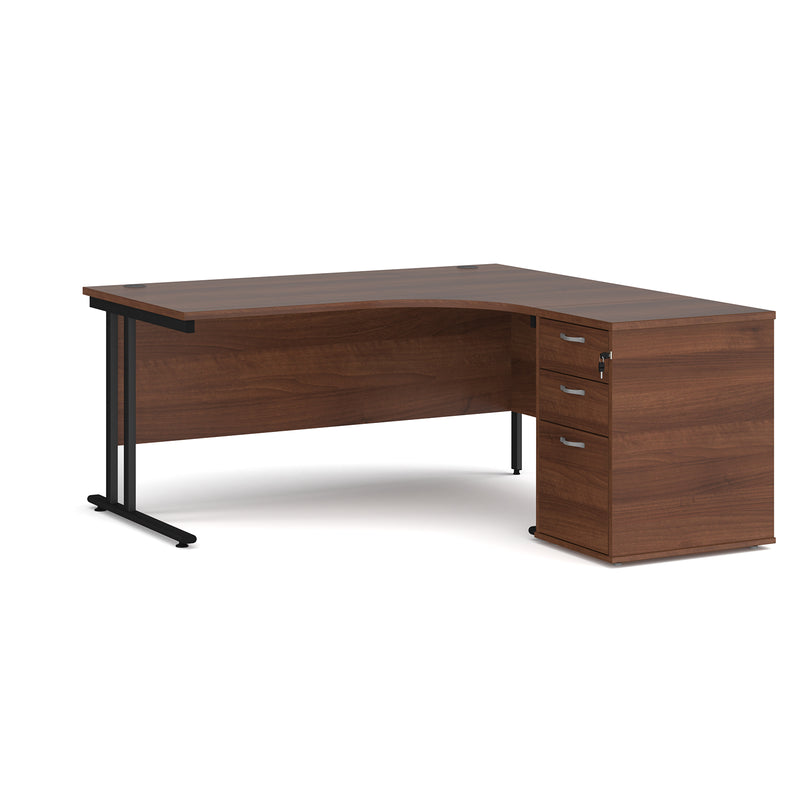 Maestro 25 right hand ergonomic desk with pedestal - Walnut