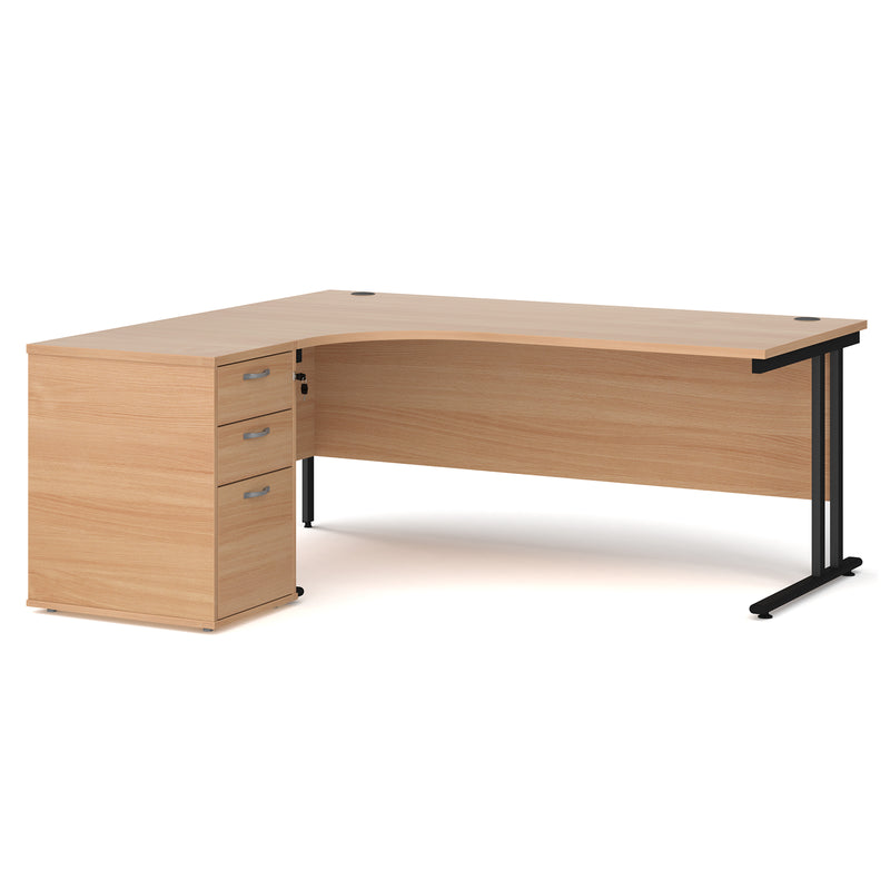 Maestro 25 left hand ergonomic desk with pedestal - Beech