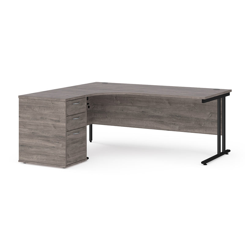 Maestro 25 left hand ergonomic desk with pedestal - Grey Oak