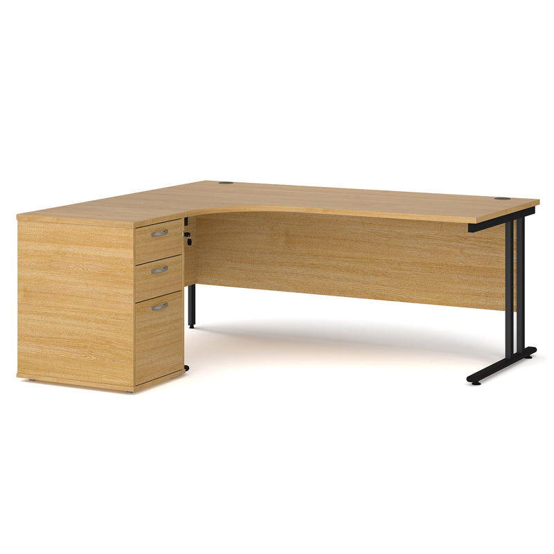 Maestro 25 left hand ergonomic desk with pedestal - Oak