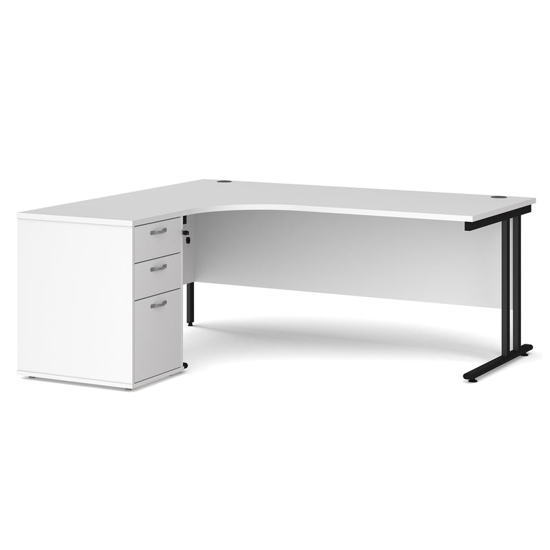 Maestro 25 left hand ergonomic desk with pedestal - White