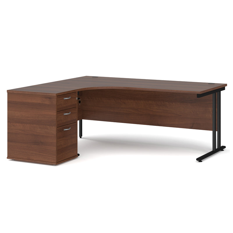 Maestro 25 left hand ergonomic desk with pedestal - Walnut