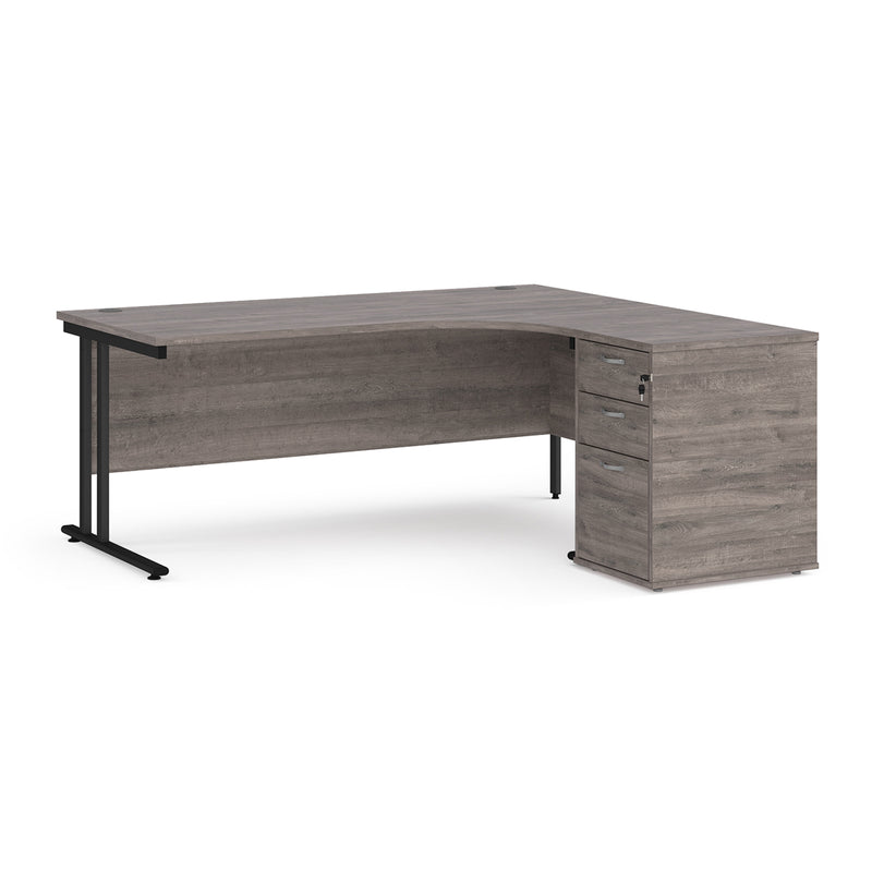 Maestro 25 right hand ergonomic desk with pedestal - Grey Oak