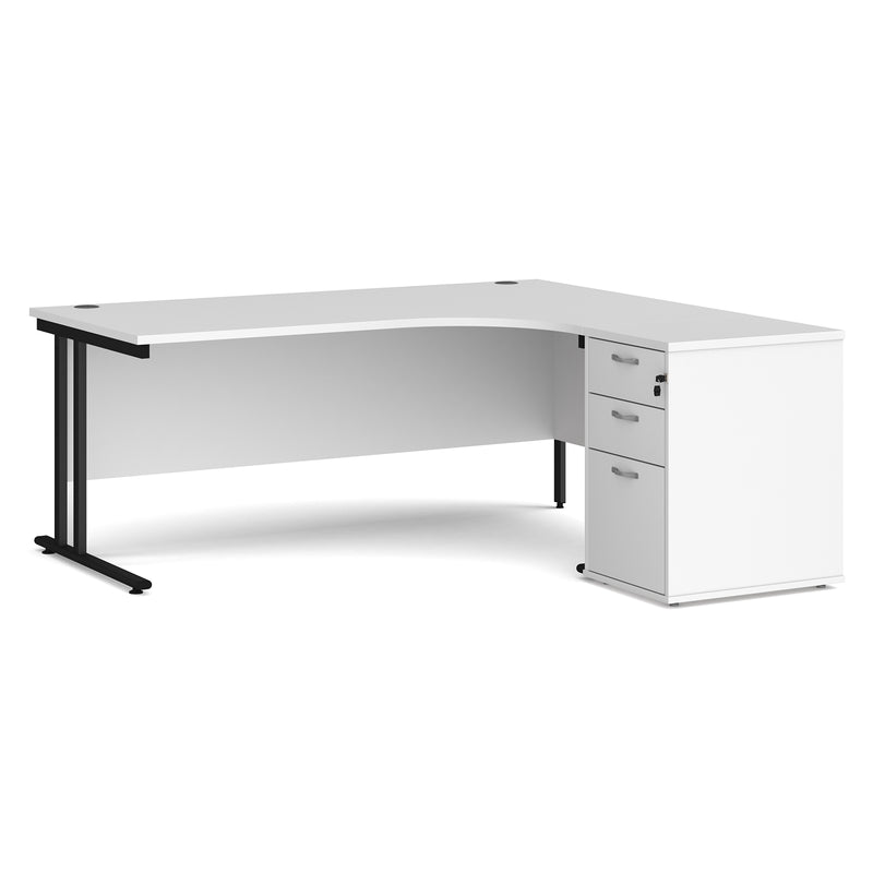 Maestro 25 right hand ergonomic desk with pedestal - White