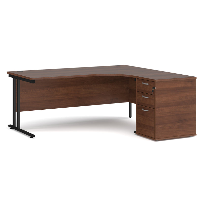 Maestro 25 right hand ergonomic desk with pedestal - Walnut