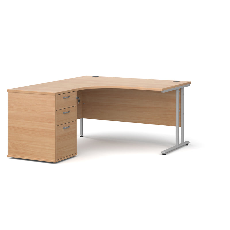 Maestro 25 left hand ergonomic desk with pedestal - Beech