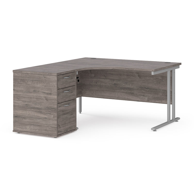 Maestro 25 left hand ergonomic desk with pedestal - Grey Oak