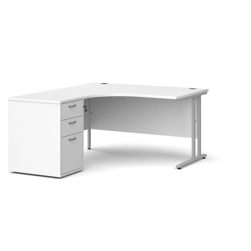 Maestro 25 left hand ergonomic desk with pedestal - White