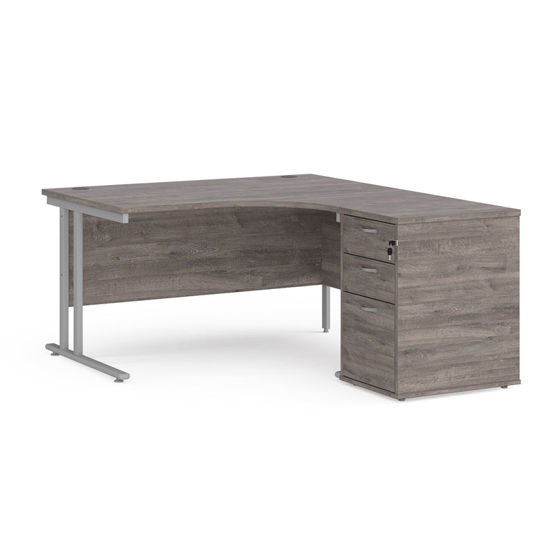 Maestro 25 right hand ergonomic desk with pedestal - Grey Oak