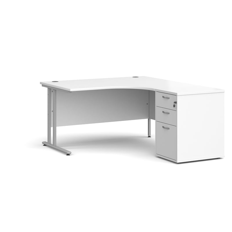 Maestro 25 right hand ergonomic desk with pedestal - White