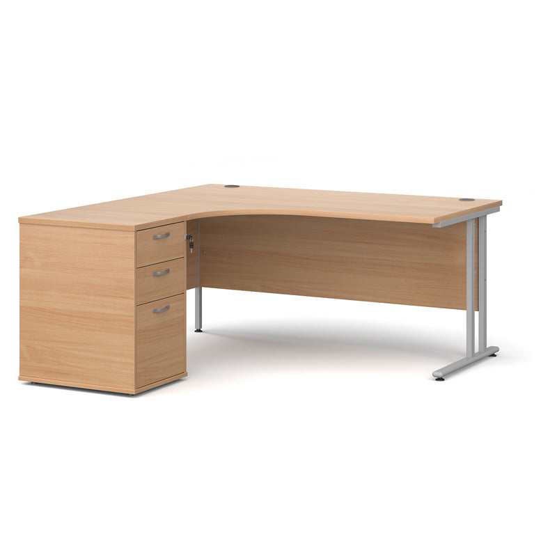 Maestro 25 left hand ergonomic desk with pedestal - Beech