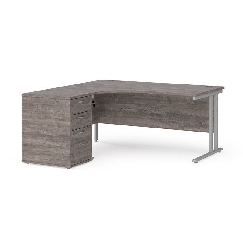 Maestro 25 left hand ergonomic desk with pedestal - Grey Oak