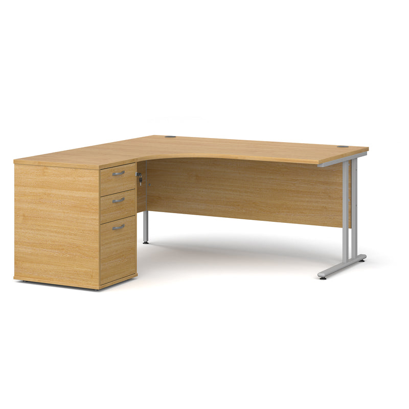 Maestro 25 left hand ergonomic desk with pedestal - Oak