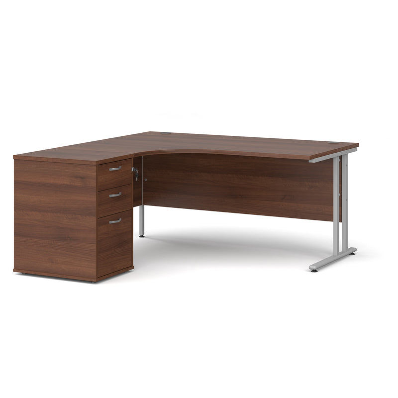 Maestro 25 left hand ergonomic desk with pedestal - Walnut