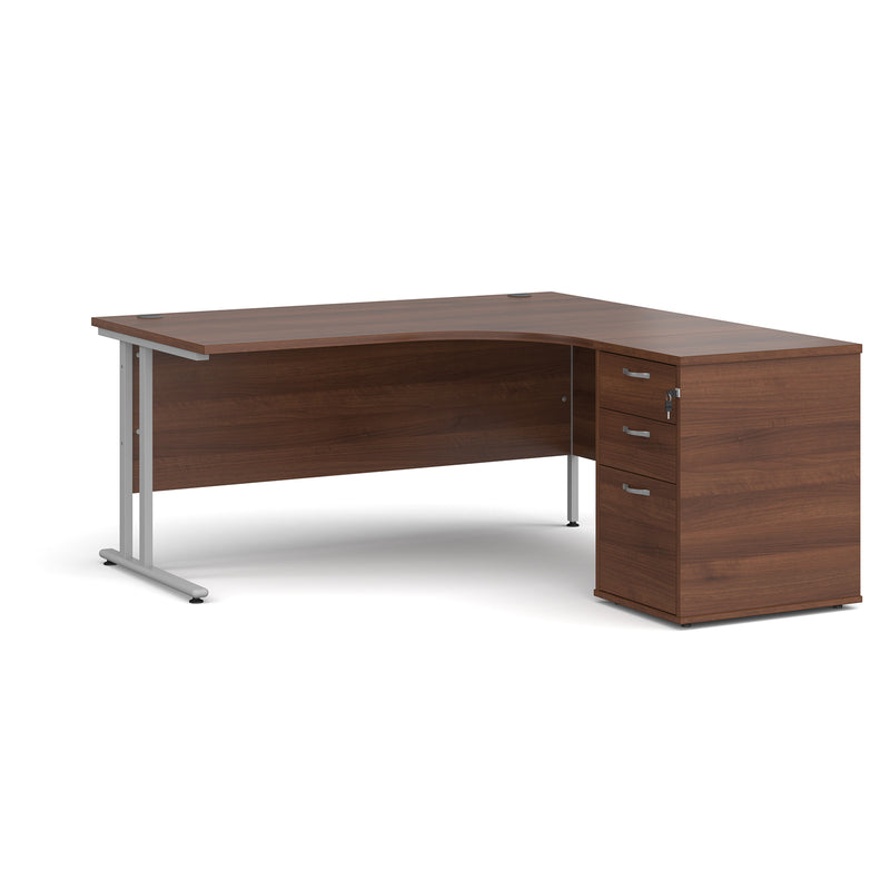 Maestro 25 right hand ergonomic desk with pedestal - Walnut