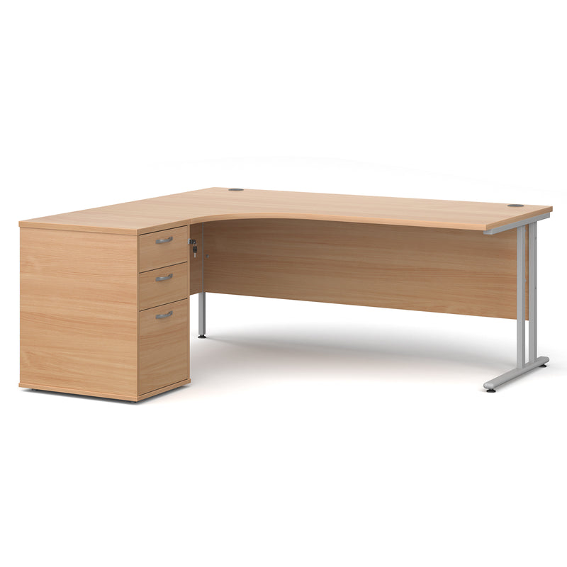 Maestro 25 left hand ergonomic desk with pedestal - Beech