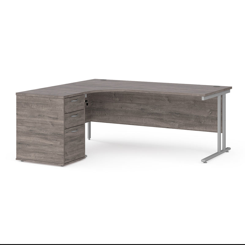 Maestro 25 left hand ergonomic desk with pedestal - Grey Oak